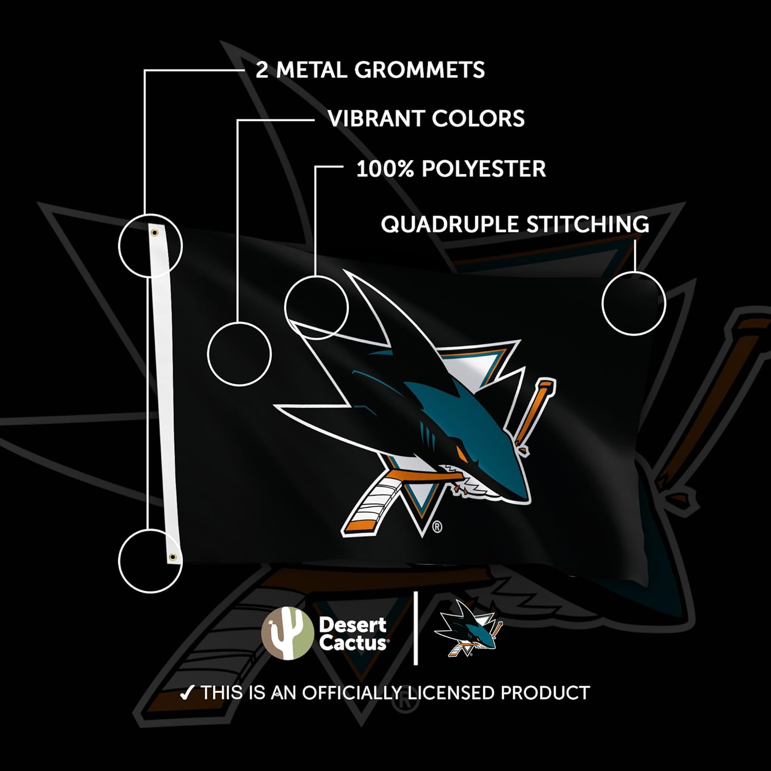 Desert Cactus San Jose Sharks Flag NHL 100% Polyester Indoor Outdoor 3x5 feet National Hockey League Team Flags (Design #2)