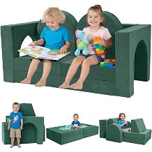 Fvkind Kids Modular Couch, 10-Piece Modular Play Sofa for Kids, Willow | Foam Play Couch Green, Removable and Washable Cover, Chenille Fabric, Great Furniture for Kids Playroom