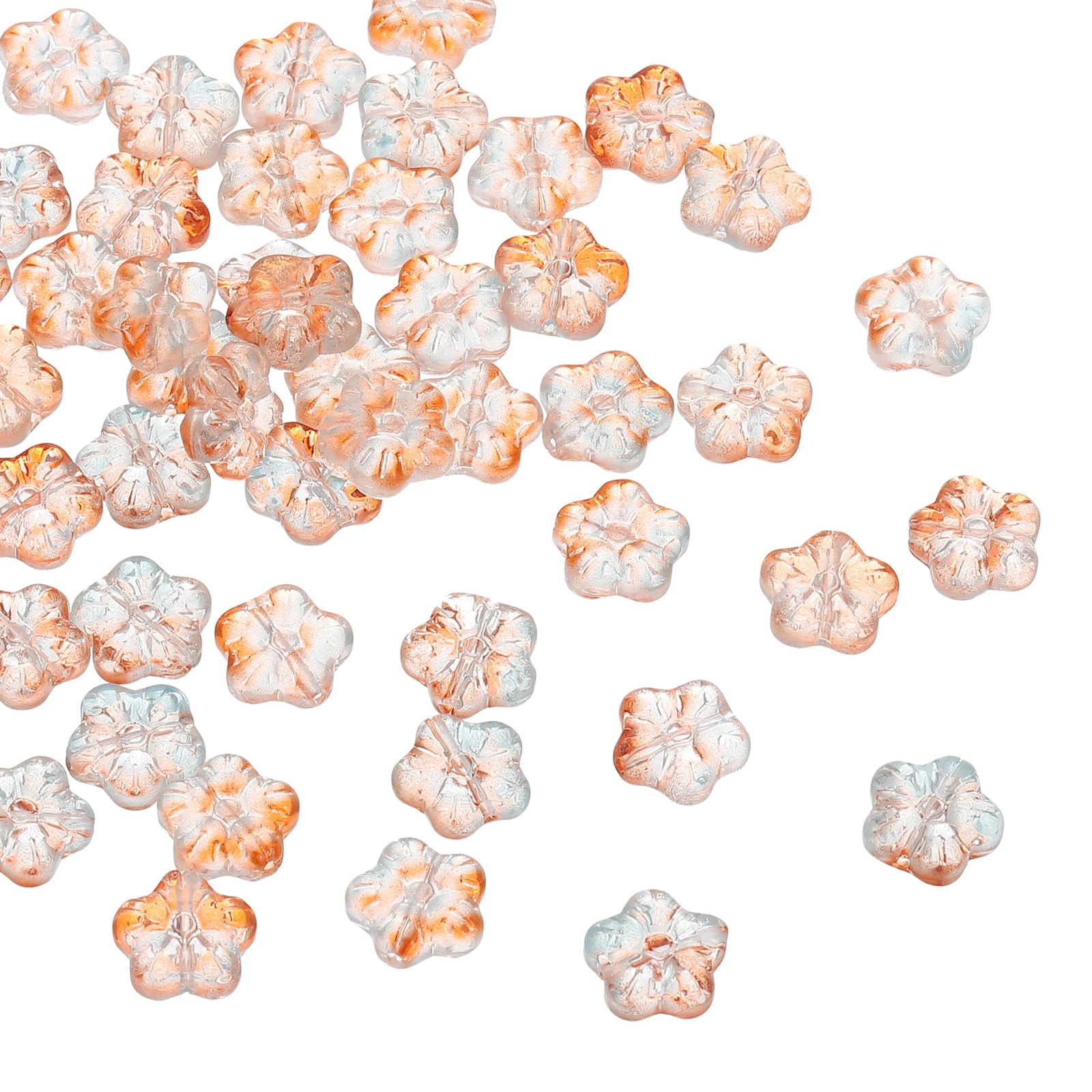 PATIKIL Random Glass Flower Beads, 100Pack Transparent Floral Hibiscus Beads for DIY Jewelry Making Bracelets Bulk Blue/Orange