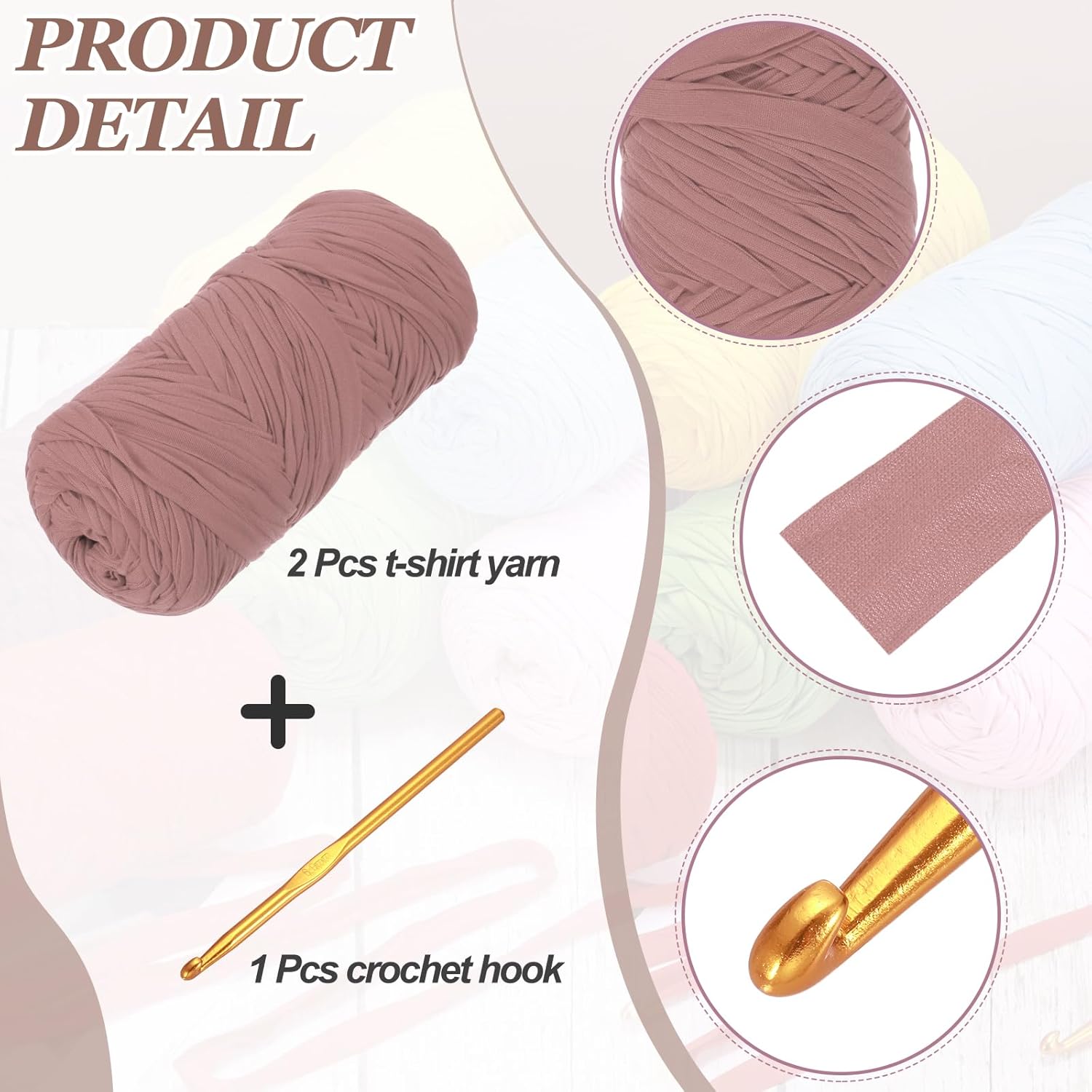 PATIKIL T-Shirt Yarn for Crocheting with 1 Crochet Hook, 2 Pack 400g/130 Yards Soft High Elastic Knitting Yarn for Beginner Crochet Bag/Basket/Home Decor(Dark Pink)