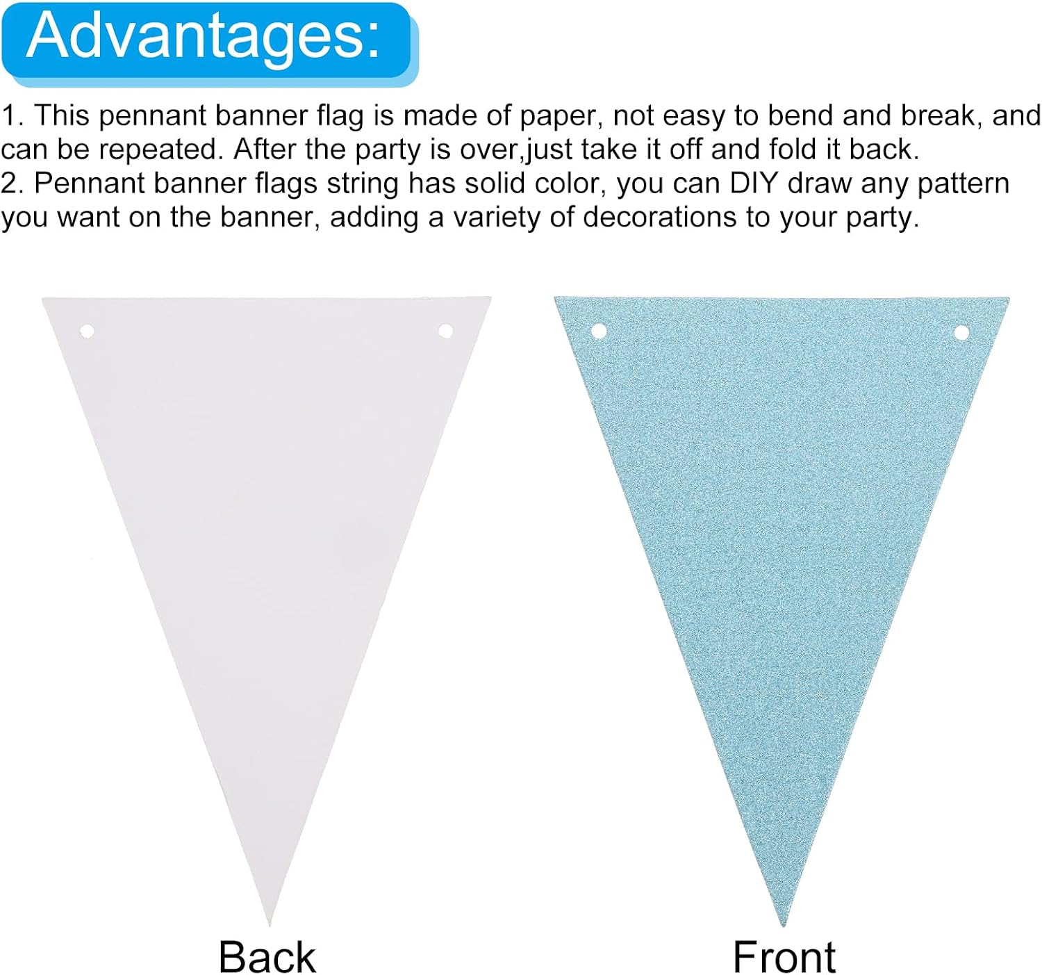 MECCANIXITY 2 Pcs 10 Feet Light Blue Pennant Banner Flags String Triangle Hanging Triangle Bunting Flags for Festive, Wedding, Birthday Party Decorations