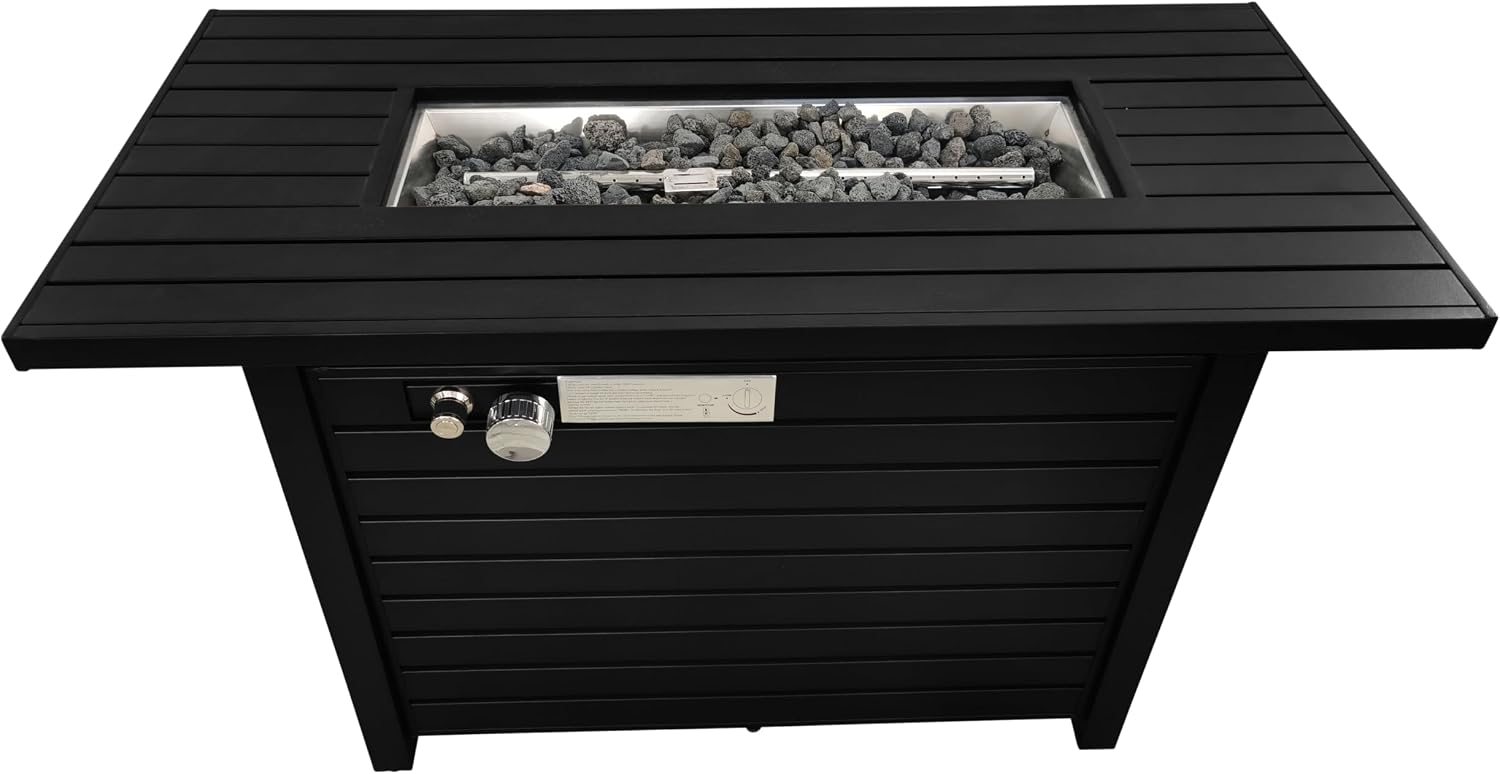 GOWE 25" H x 42" W Steel Outdoor Fire Pit Table with Lid (Black)