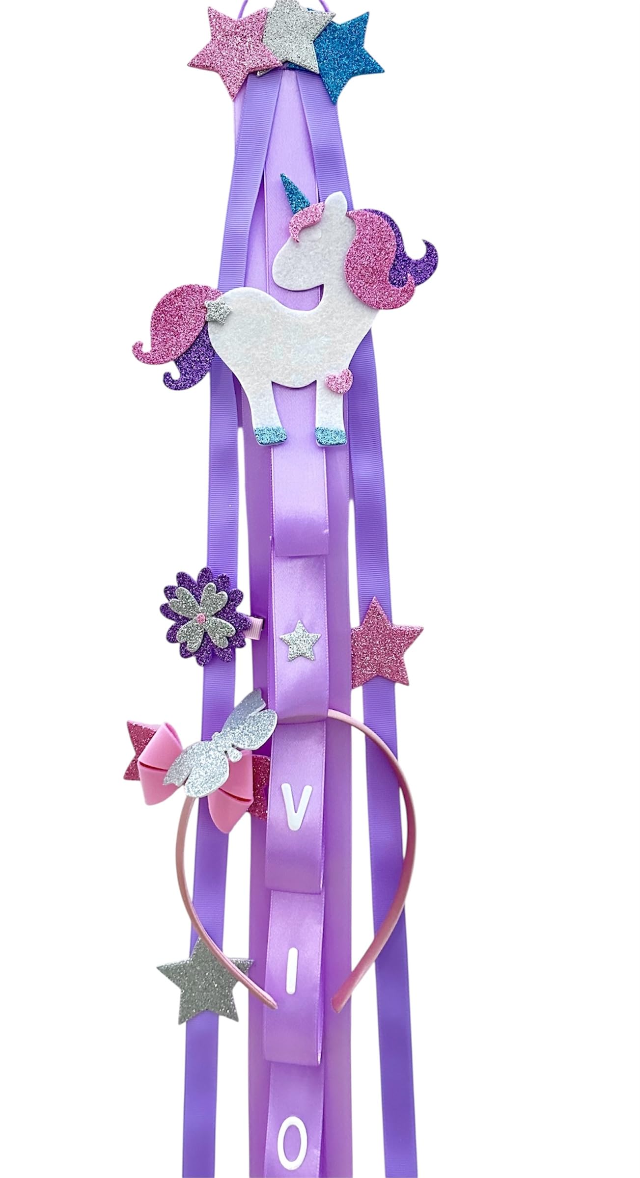 Generico TULLE E MERAVIGLIE Porta Cerchietti Bambina Unicorno Personalizzato con Nome Salvaspazio da Appendere in Cameretta Fatto a Mano in Italia Idea Regalo Compleanno Natale Nascita