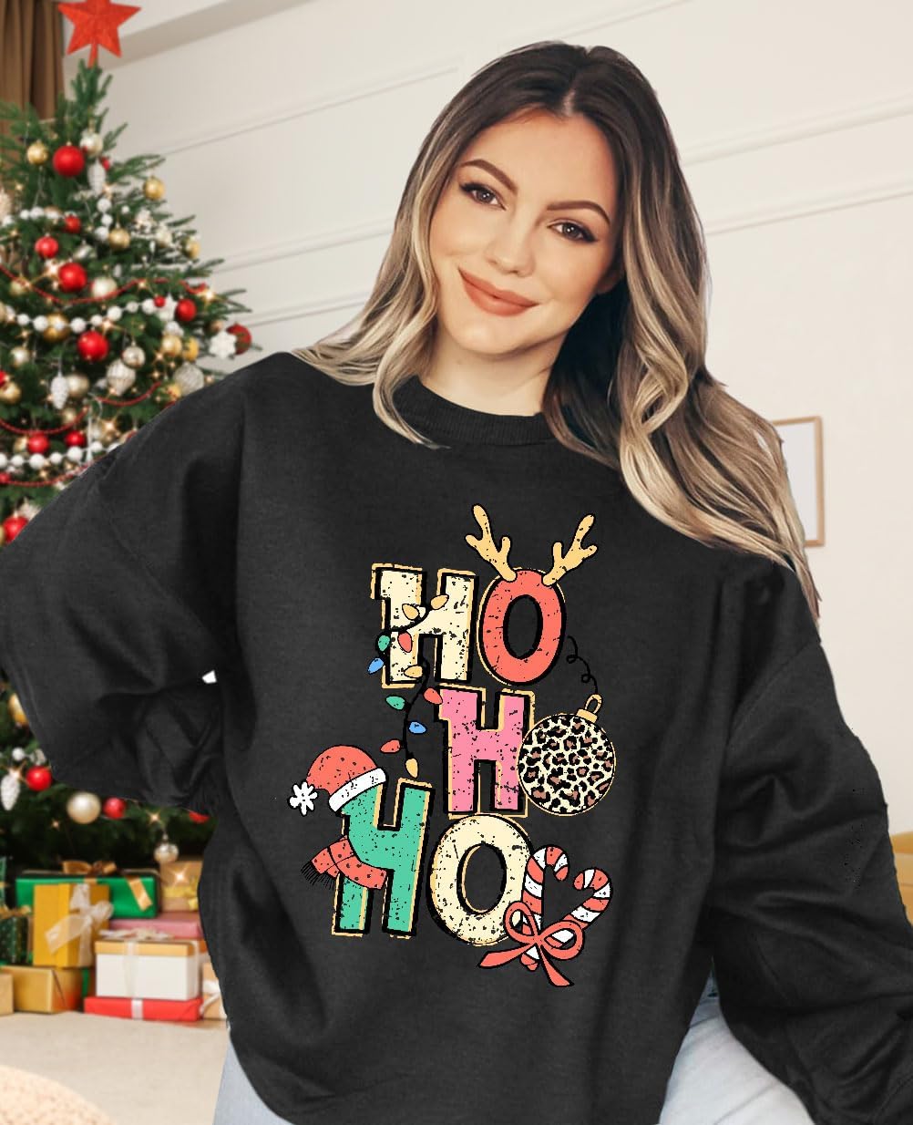 LHBNK Christmas Sweatshirts Women HoHoHo Christmas Sweatshirt Funny Santa Graphic Xmas Oversized Pullover Tops - Image 3