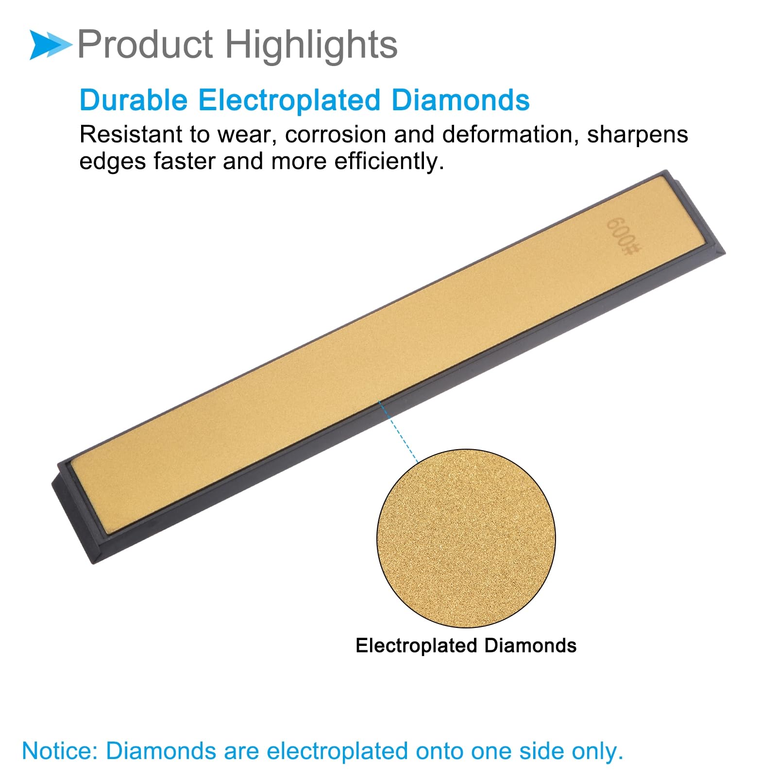 CoCud Diamond Sharpening Stone, 600 Grit 6" x 0.8" Total Size, Titanium Coated Whetstone Sharpener Abrasive Tool - Image 4