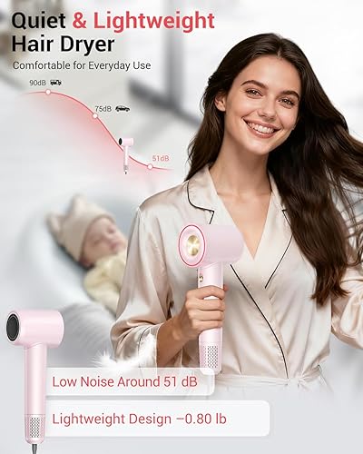 Miniatura 4 de Ionic - Secador de pelo, 150,000 RPM de alta velocidad profesional para secado rápido, iones negativos de 1,640.4 ft y control térmico, boquilla