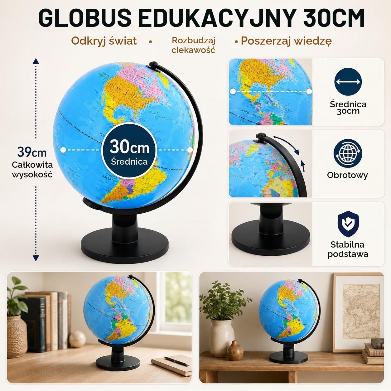 30 cm globus światowy edukacyjna mapa polityczna (średnica 30 cm)