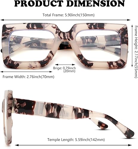 Miniatura 4 de NULOOQ Gafas de luz azul para mujer, elegantes gafas cuadradas gruesas de gran tamaño, sin receta