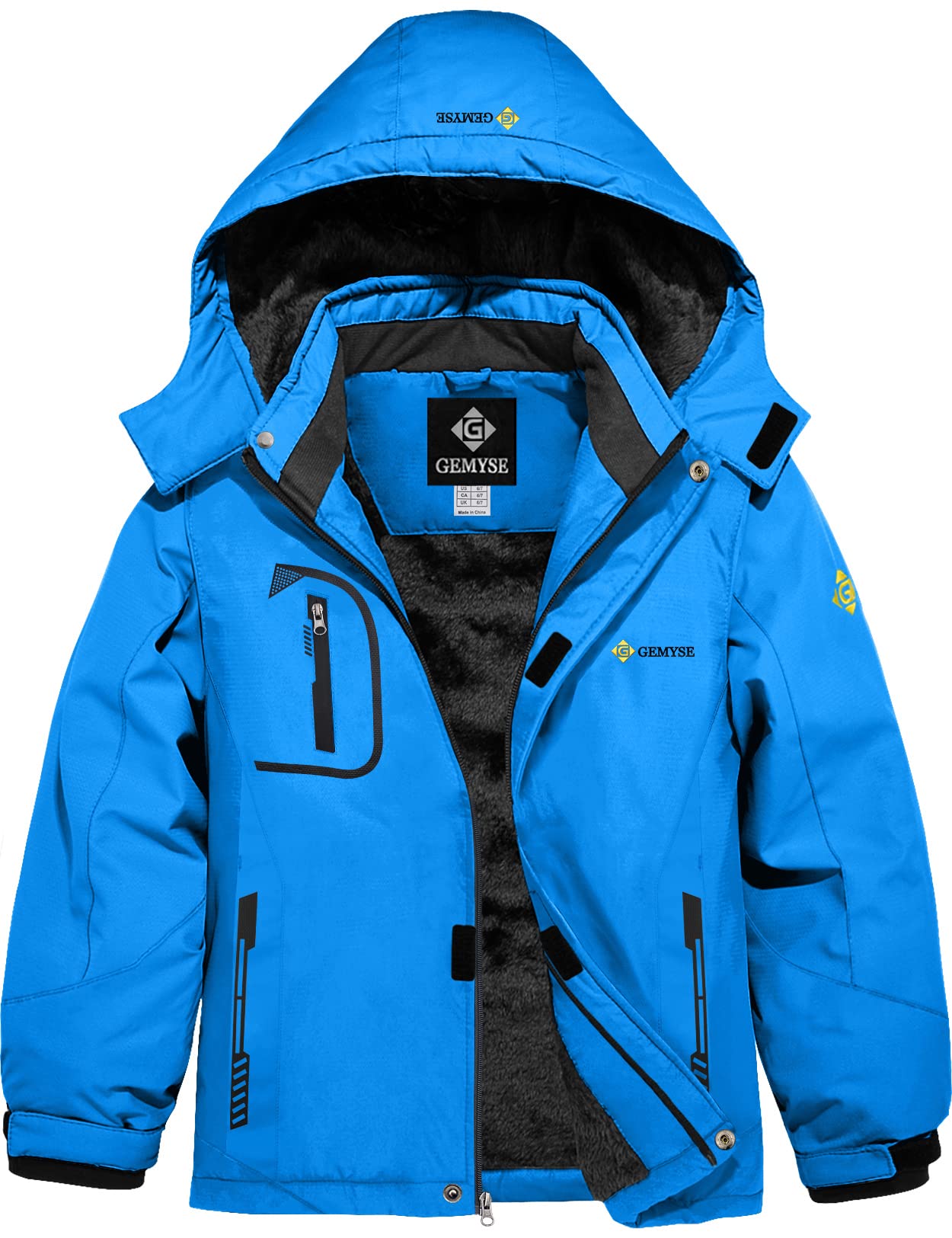 GEMYSE Bambini Giacca da Sci Impermeabile Pile Antivento Giacche Ragazzi invernale Cappotto con Cappuccio