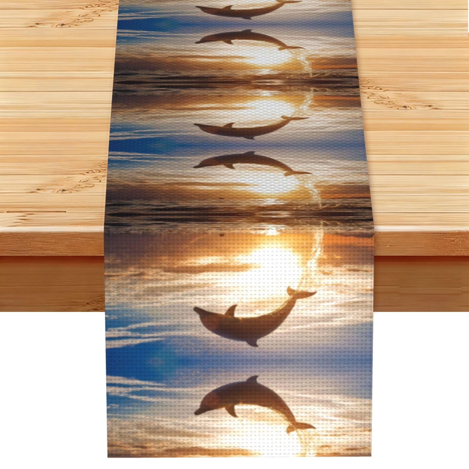 Funny Animal Dolphin Linen Feel Table Runner Wedding Party Home Decoration