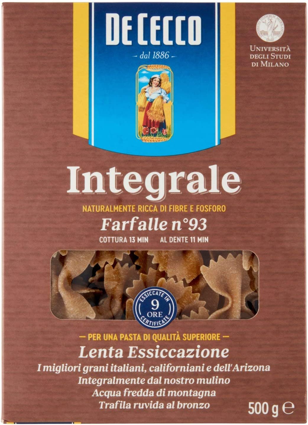 Italian Gourmet Pasta Farfalle integrali n. 93, Vollkornnudeln, 24 x 500g