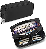 DellaGao Large Capacity Pencil Case - Water-Resistant Nylon Pouch with Compartments, Aesthetic Black Stationery Organizer for Office & School