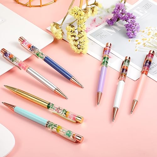 Miniatura 7 de HESTYA 16 bolígrafos con purpurina de cristal elegante con arena líquida dinámica y recambios, bolígrafo de regalo de flores de metal brillante de