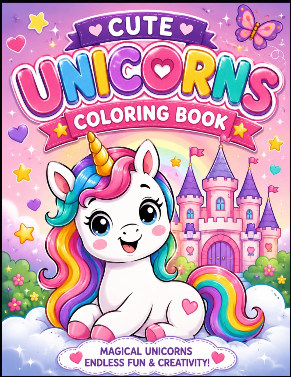 CUTE UNICORNS COLORING BOOK: Magical Unicorns, Rainbow Adventures, Princess Castles, and Fun Coloring Pages for Kids Ages 3–6