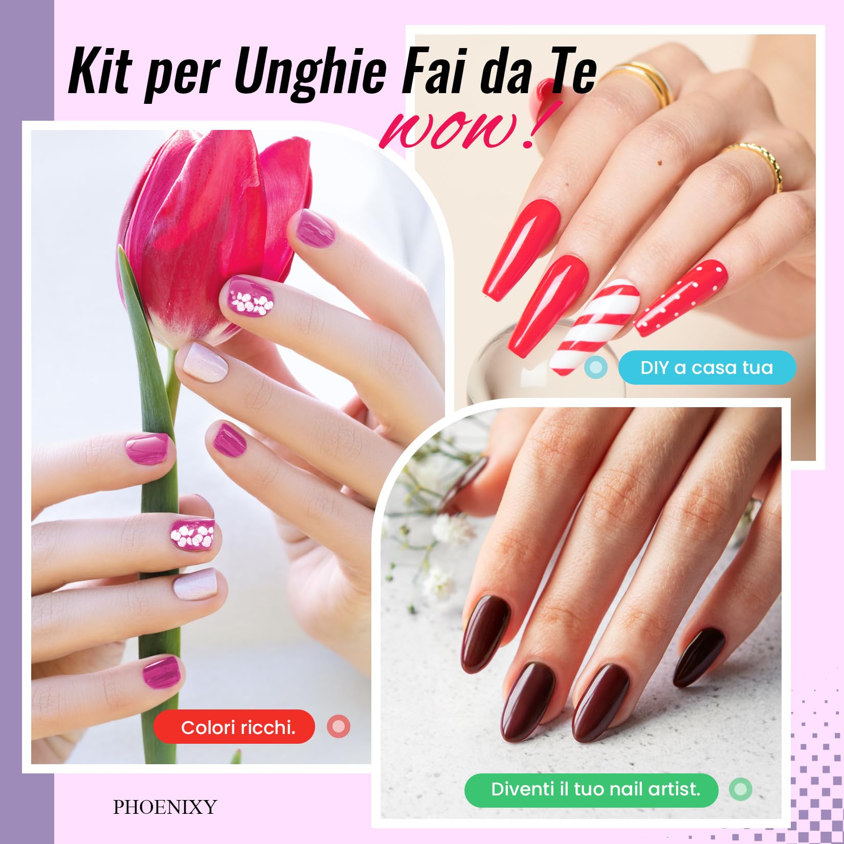 PHOENIXY 66Pz Kit Unghie Gel Completocon Lampada UV e Fresa | 45 Colori Smalto Semipermanente Unghie, kit semipermanente unghie con 4 Top Coats Regalo per Donne