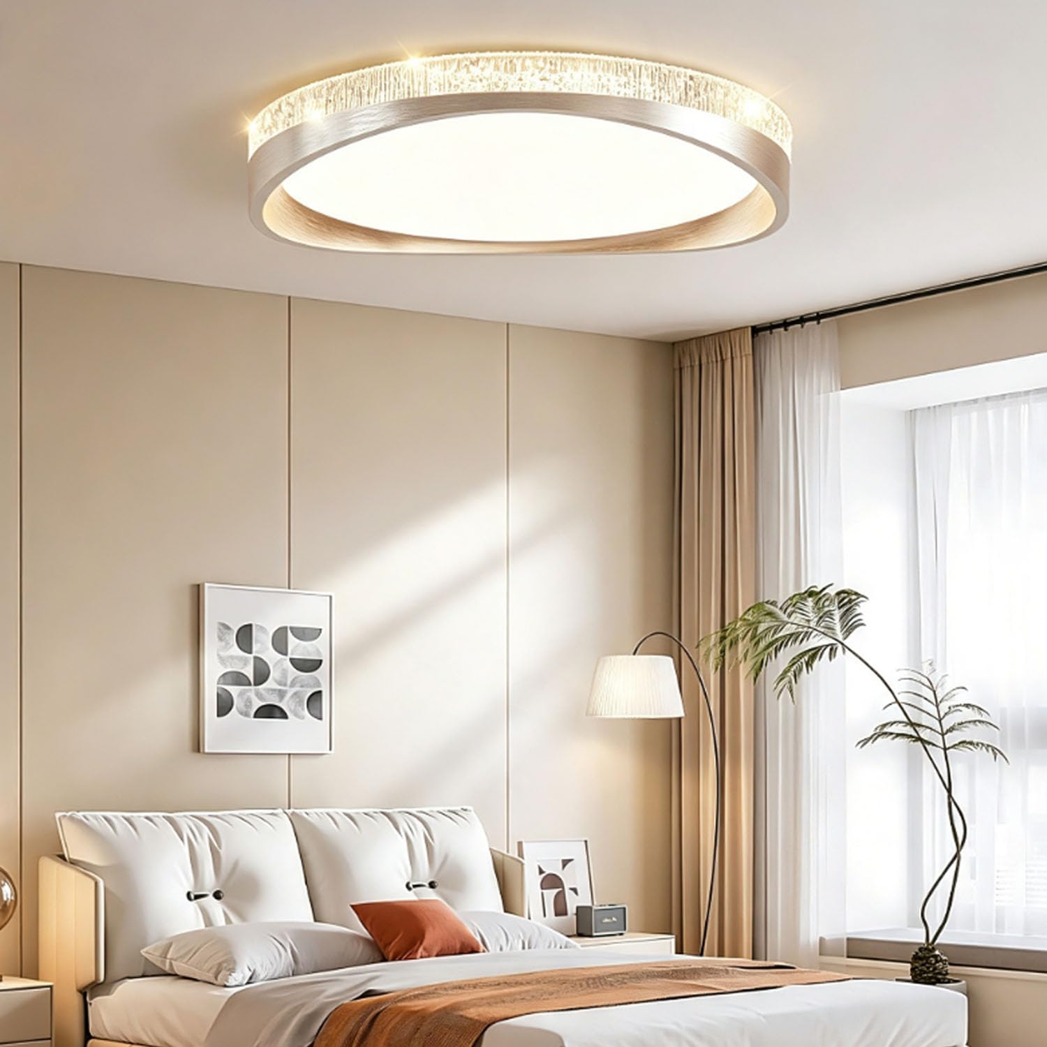 Deckenlampe LED Deckenleuchte Badezimmer, 50Cm Badezimmerlampe Runde Flache, Schlafzimmerlampe Dimmbar Küchenlampe Schlafzimmer Schmiedeeisen Deckenbeleuchtung Metall Badlampe