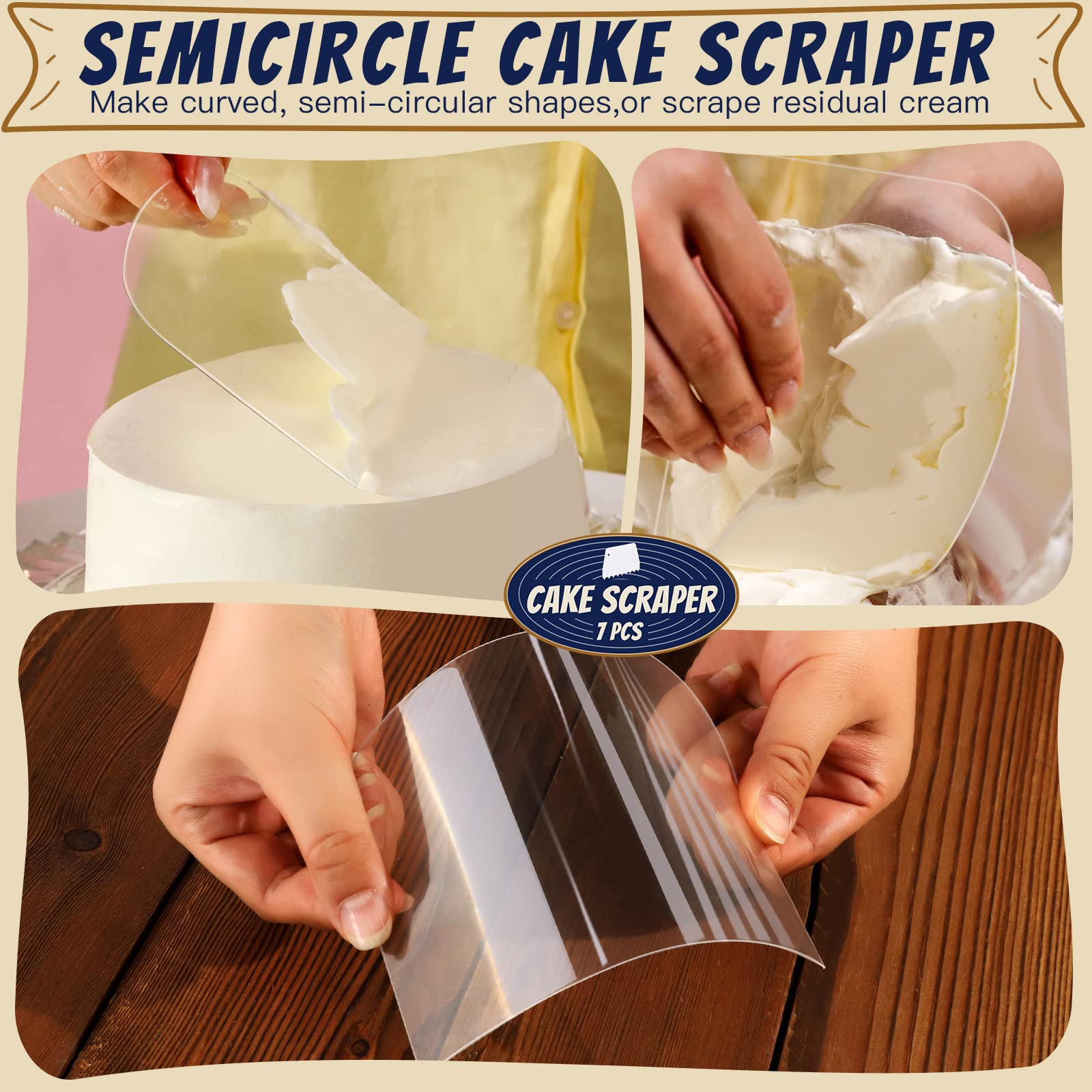 Teenitor Rascador de tartas, 7 piezas de herramientas para glaseado, raspador de pasteles, herramienta más suave para decoración de pasteles