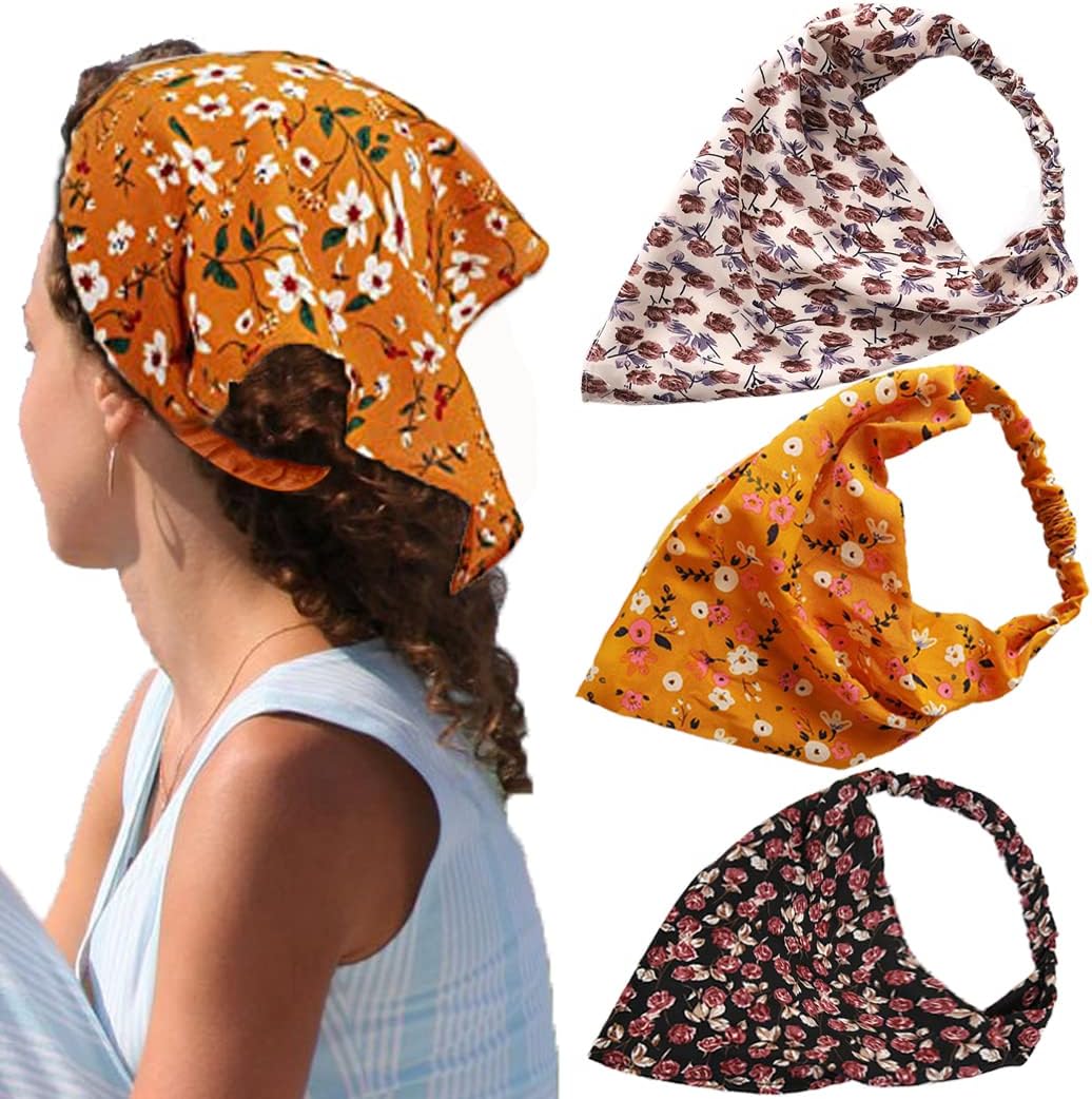 Lot De 3 Foulards Bandanas Pour Femme - Style Bohème été - Élastiques Ajustables - Léger Et Doux