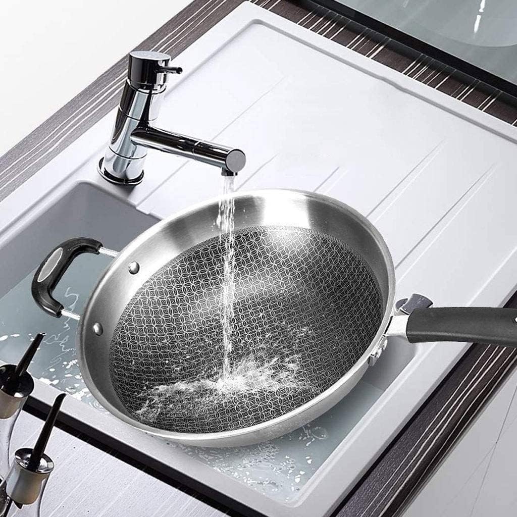Wok, Stir Fry Wok, 304 Stainless Steel Wok with Lid, Nonstick Coating Stir Fry Wok Pan, Cooking Utensils, Frying Pan for All Stoves (Silver)