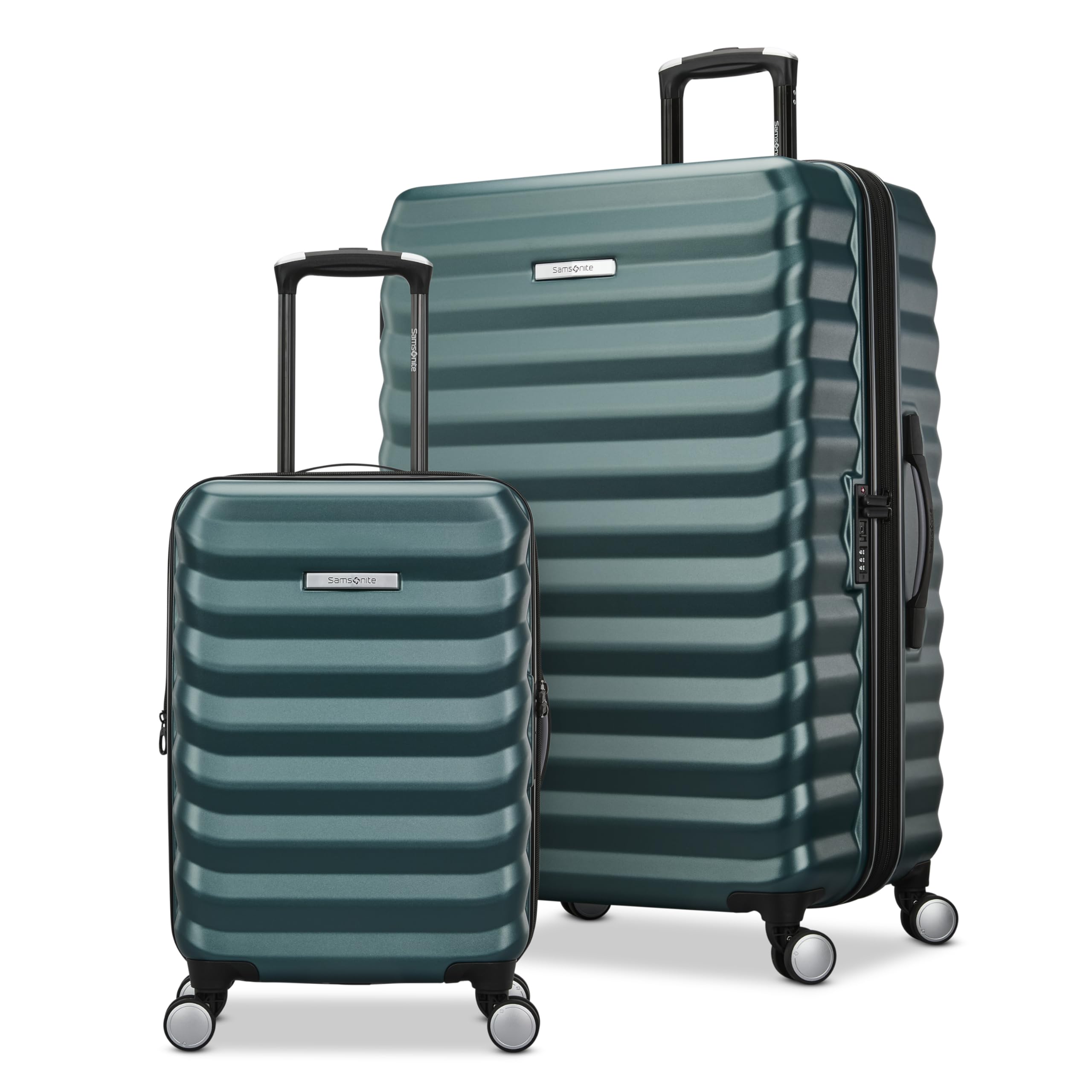 Samsonite Hard-Sided 20 &amp; 28 Inch 2-Piece Lightweight Checked Large Expandable Element Suitcase Set: Durable, 360° Spinner Wheels, Adjustable Telescopic Handle, TSA-Approved Lock - Bistro Green