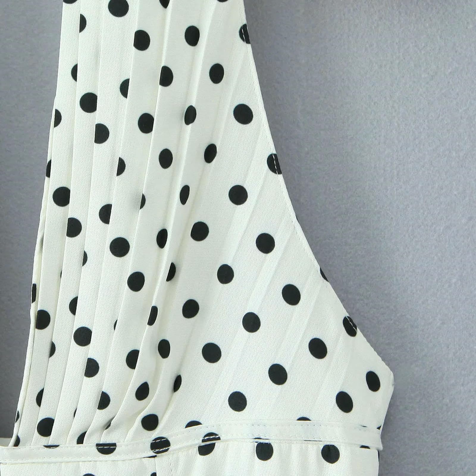 Vestito Donna Elegante Abito Stile Francese retrò A Pois con Scollo V Profondo da Sexy Senza Schienale A-Line Sottile Dolce Mini Abiti Estivo-Come Immagine-m