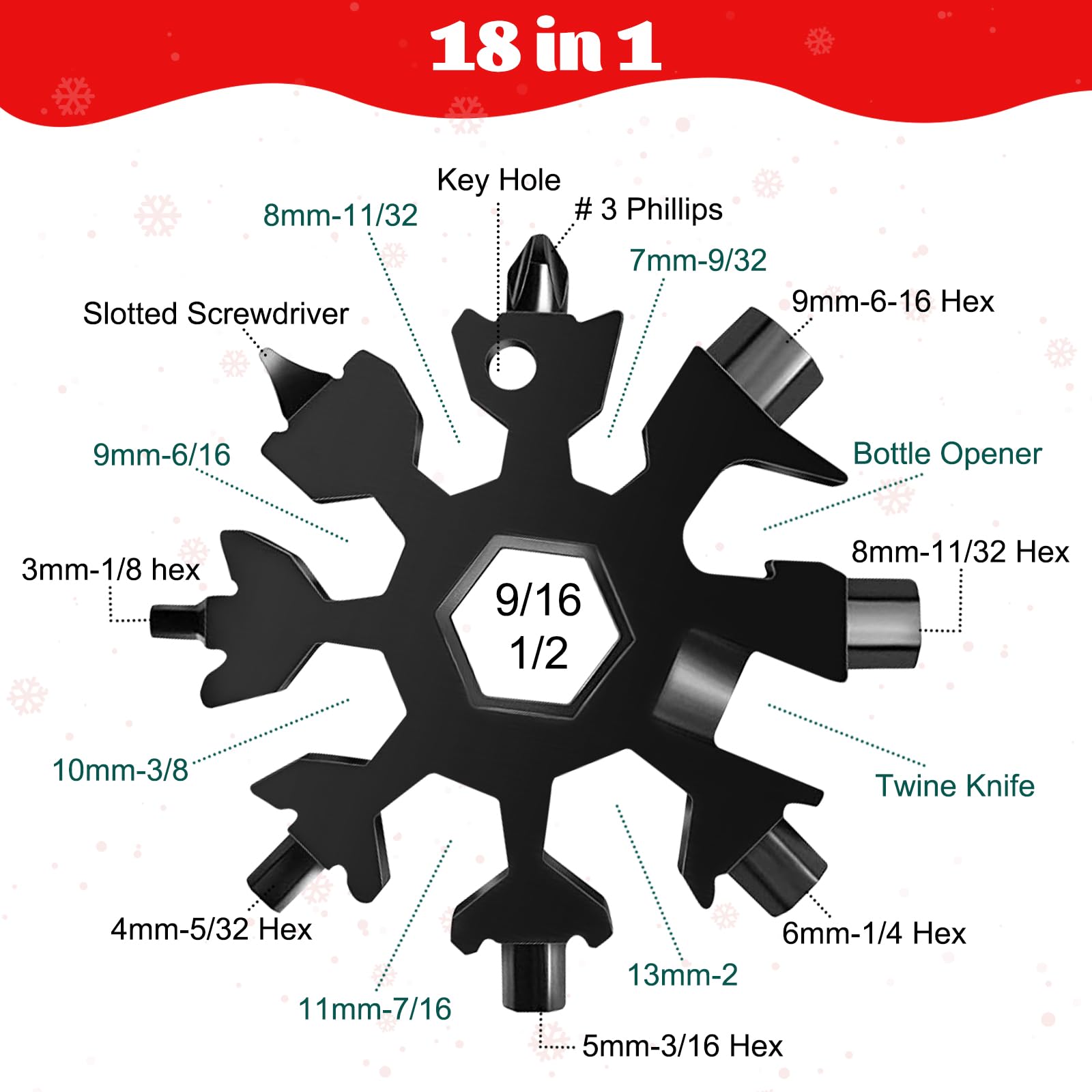 Halovin 6Pcs Stainless Steel 18-in-1 Snowflake Multitool, Bottle Opener Keychain Pocket Screwdriver Multi Tool Keychains Gadgets Multi Screwdriver as Christmas Stocking Stuffers for Men Christmas Gift