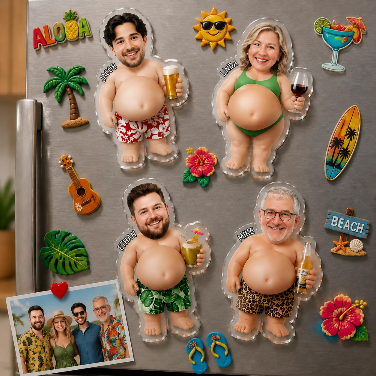Personalised Father's Day Face Squishy Belly Fridge Magnet - Custom Photo & Text Funny Poke Dad Bod Acrylic Magnet - Fathers Day/Birthday Gift for Dad Husband Grandpa from Wife/Son/Daughter/Grandchild