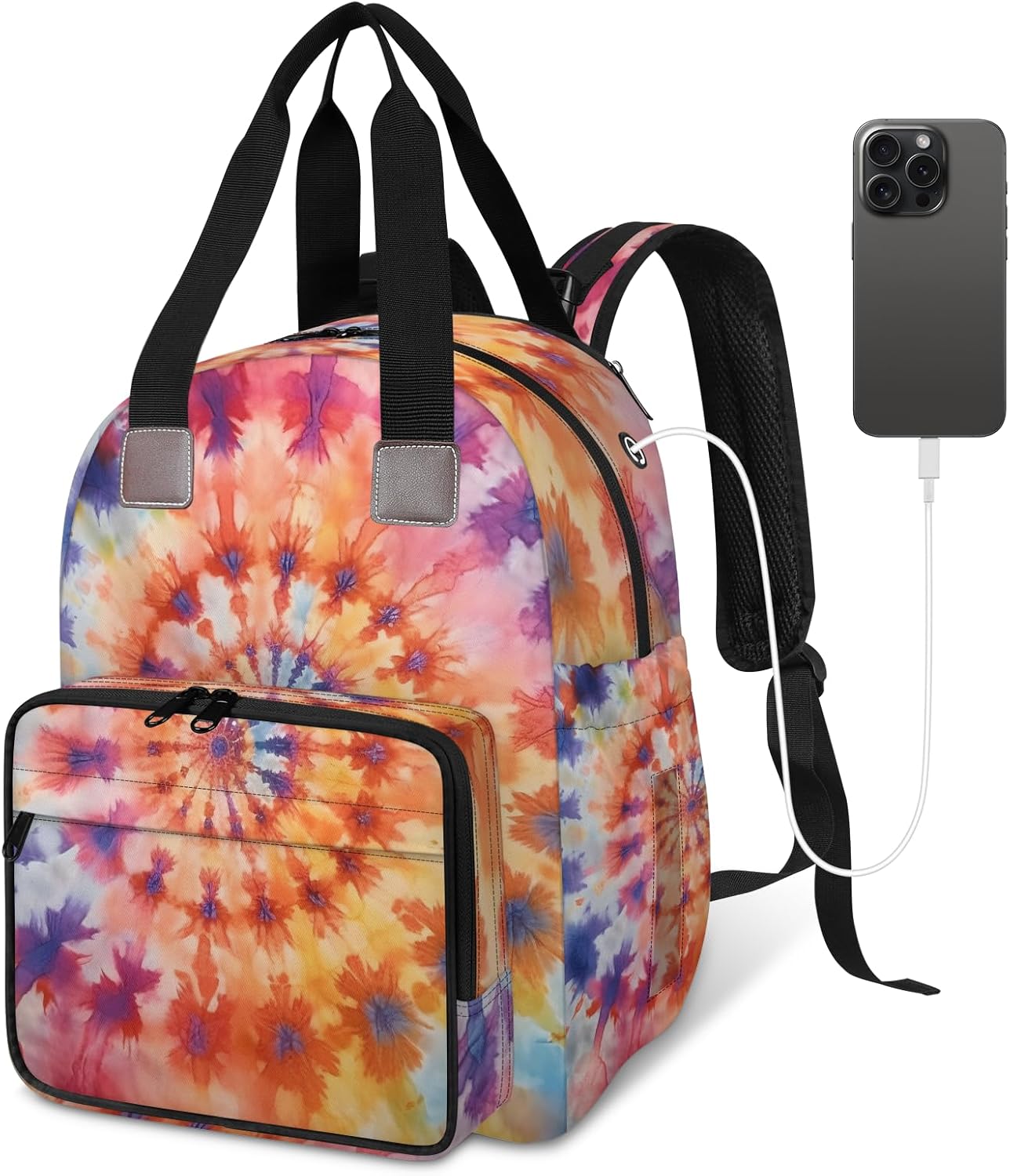 Tie Dye Diaper Bag Backpack for Travel, Waterproof Diaper Bag with Insulated Bottle Pockets & USB Port, Large Capacity Baby Bag for Moms & Dads