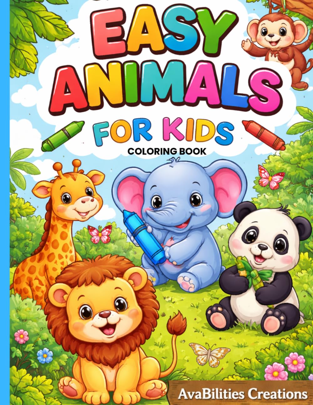 Easy Animals Coloring Book: Cute and Simple Animal Illustrations for Kids ages 3-9 50+ animals to color