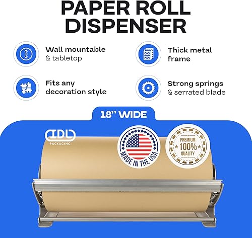 Miniatura 2 de IDL Packaging Dispensador y cortador de rollos de papel kraft de 18 pulgadas para rollos de hasta 18 pulgadas de ancho y 9 pulgadas de diámetro,