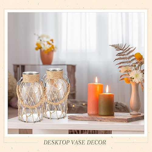 Miniatura 5 de Juego de 4 jarrones de mimbre con diseño de flores secas, jarrón de mimbre rústico para colgar, frascos decorativos para envolver botellas náuticas