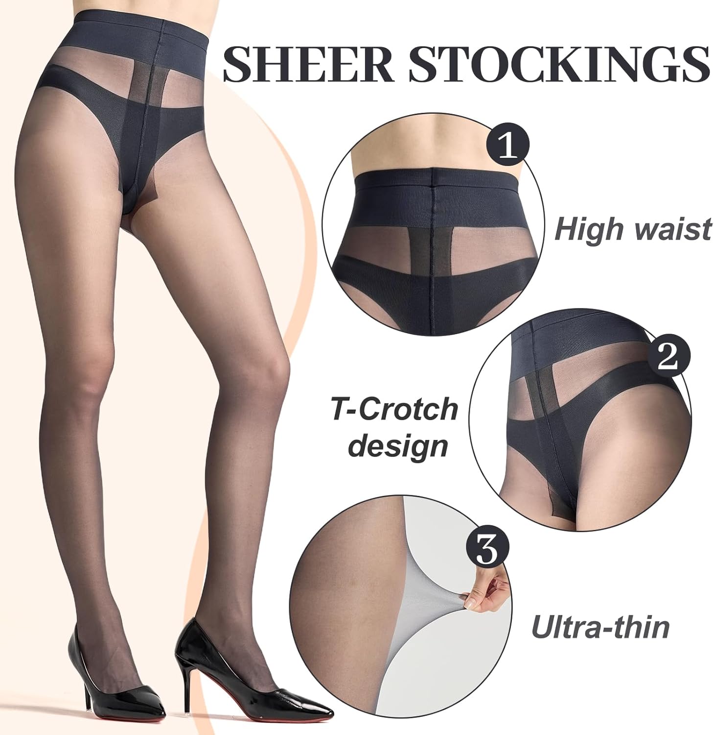 2 Pairs Rip Resistant Pantyhose for Women Sheer Tights Control Top Pantyhose 10D T-Crotch High Waist Stockings - Image 4