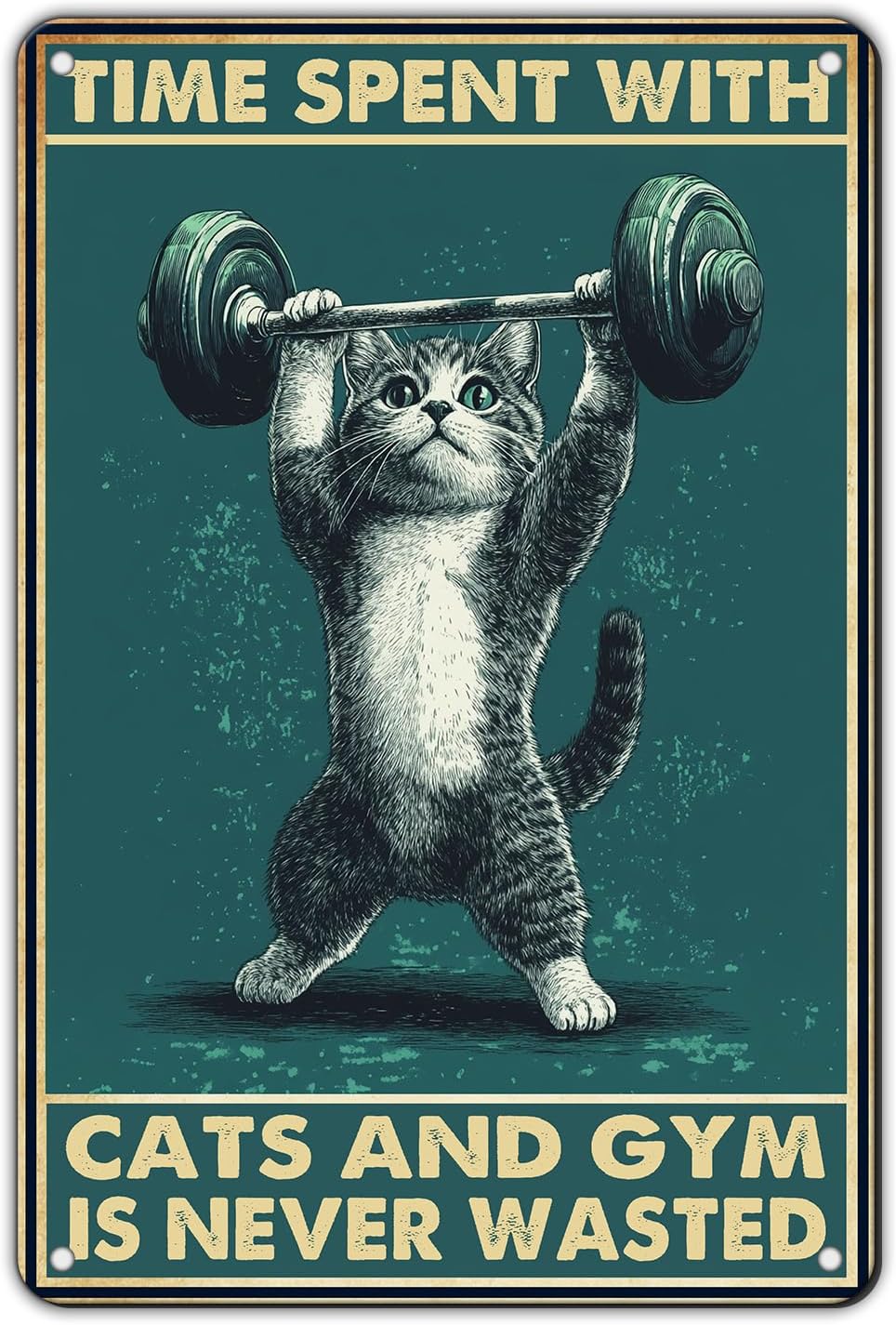 Vintage Gym Signs Time Spent With Cats and Gym Is Never Wasted Wall Decor for Man Cave Bar Club 12x8 Inch