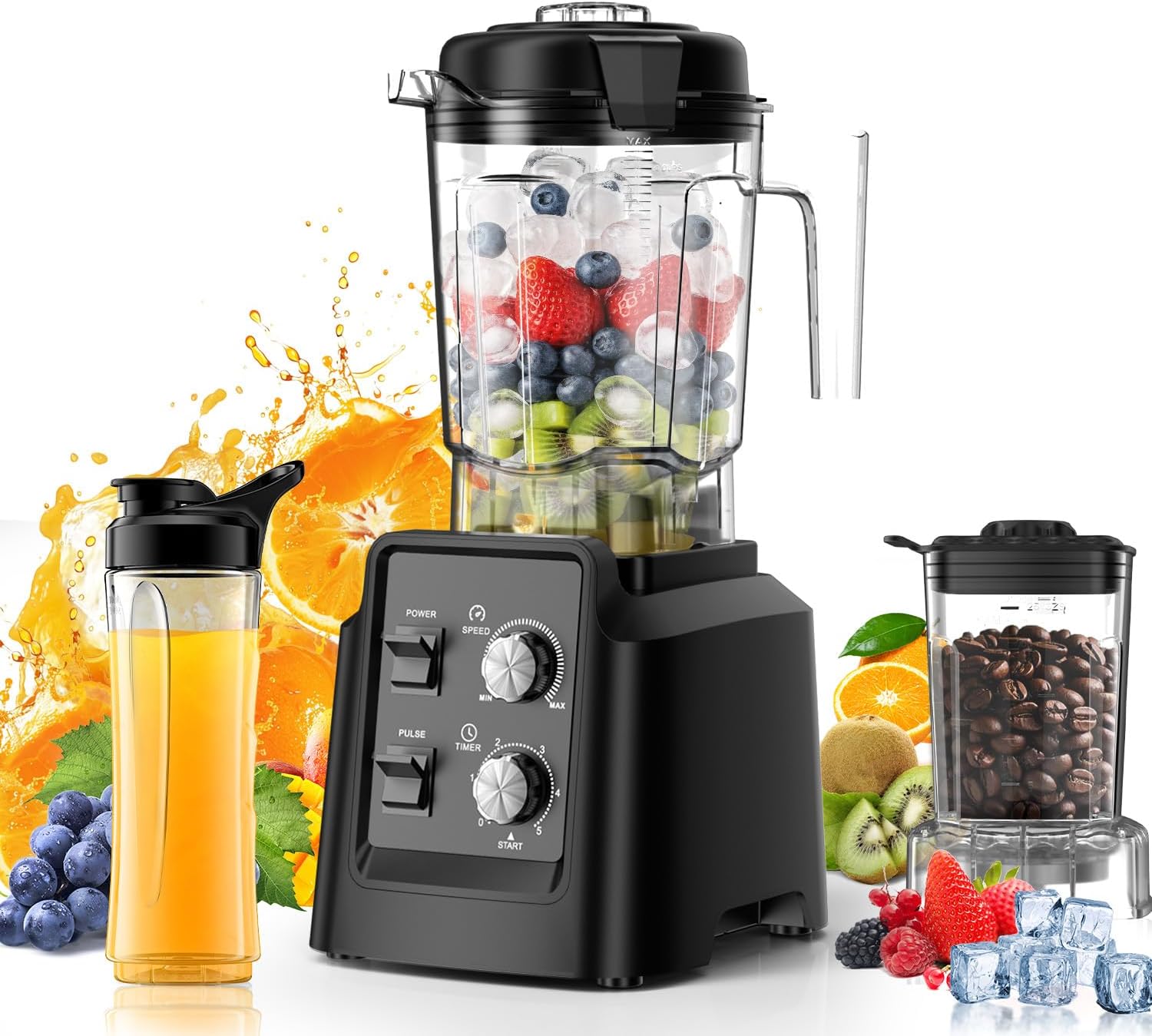 1400 Watts Blender with Grinder - 6-Blade Professional Smoothie Blenders for Kitchen, Crushes Ice, Self-Cleaning, 68oz & 27oz Jars Dishwasher Safe, for Baby Food, Nut Butter