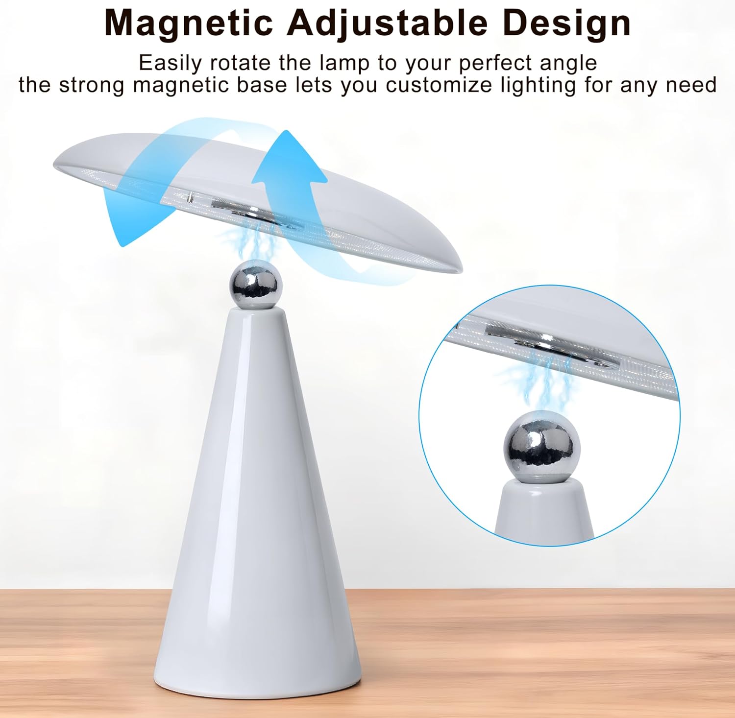 Mushroom Lamp Mid Century Modern Table Lamp, LED Cordless Rechargeable Bedside Light, Dimmable Touch 3-Color Temp, Retro Small Lamp for Bedroom, Living Room，Aesthetic Decor(Gray)
