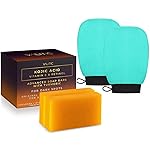 VALITIC 2 Pack Kojic Acid Vitamin C & Retinol Soap Bars for Dark Spot Bundle with 2 Turquoise Exfoliating Gloves for Body Scrubs