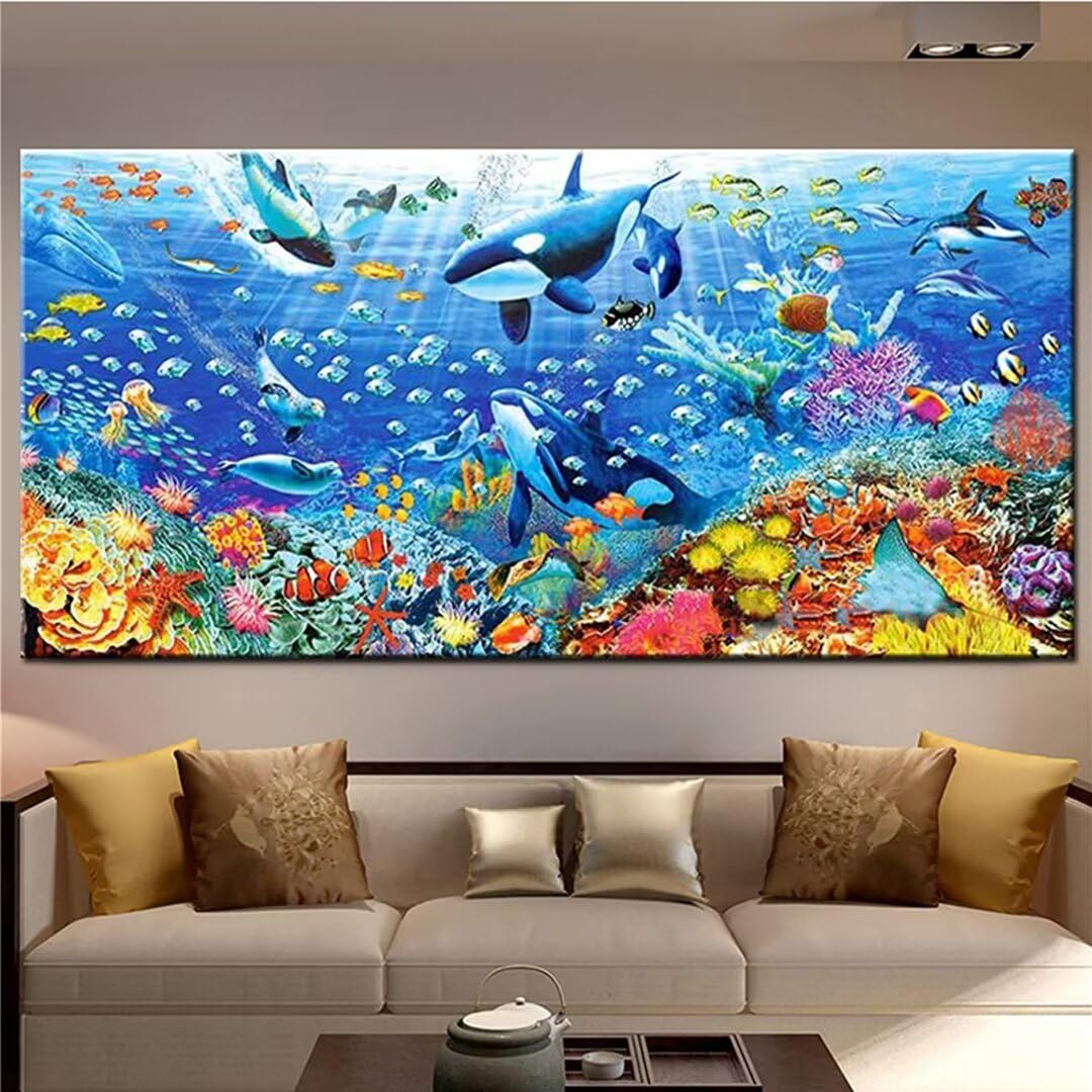 5D DIY Diamond Painting Kit Completo, Pittura Diamante Mosaico Fai Da Te 5D, Diamantini Strass Ricamo a Punto Croce Painting Pittura, per Decorazione Casa Pareti Adulti 60x120cm Delfino blu WS-2308