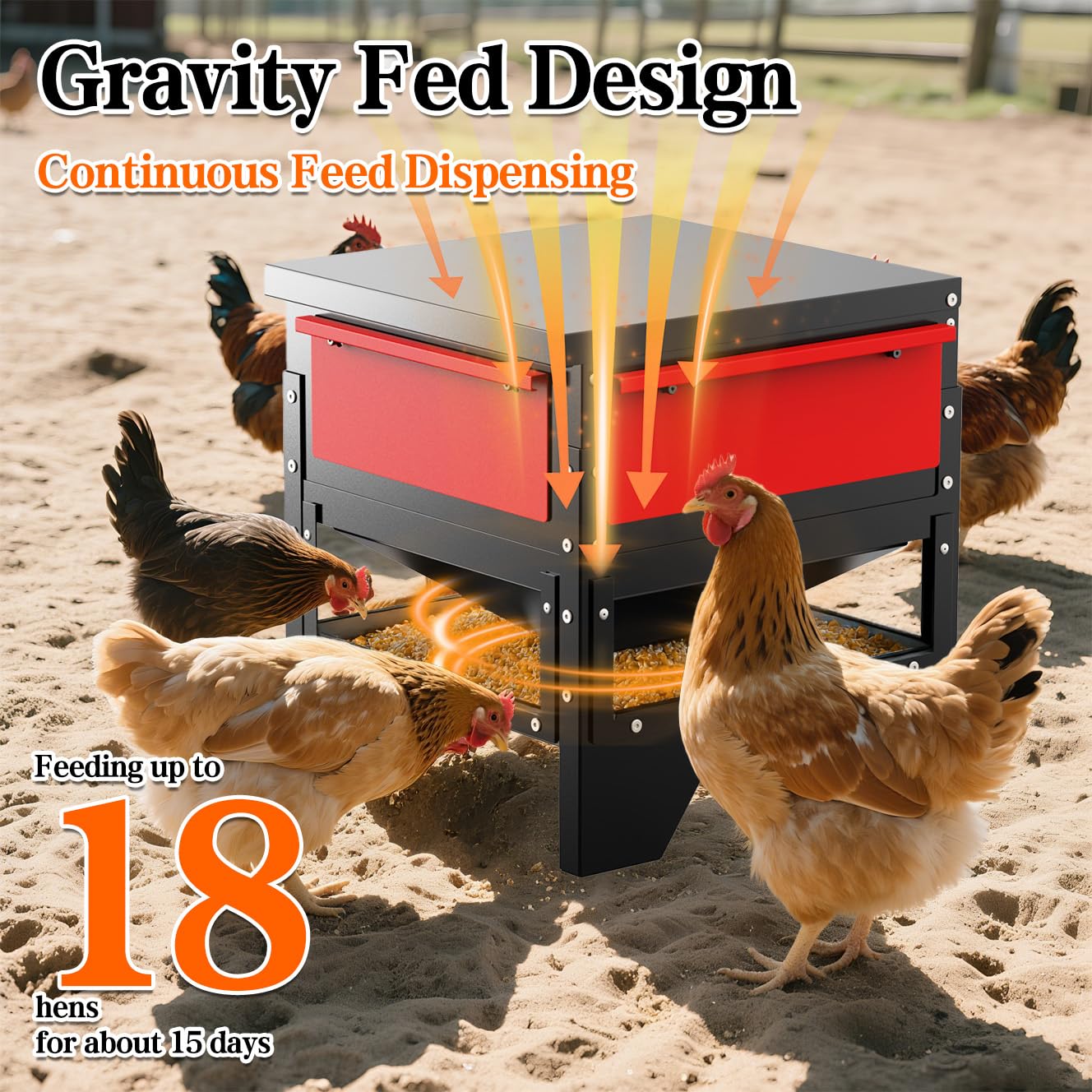 Comedero automático para pollos, gran capacidad de 70 libras, comedero de metal para aves de corral, sin residuos, impermeable, apto para gansos, patos, pavos, codornices