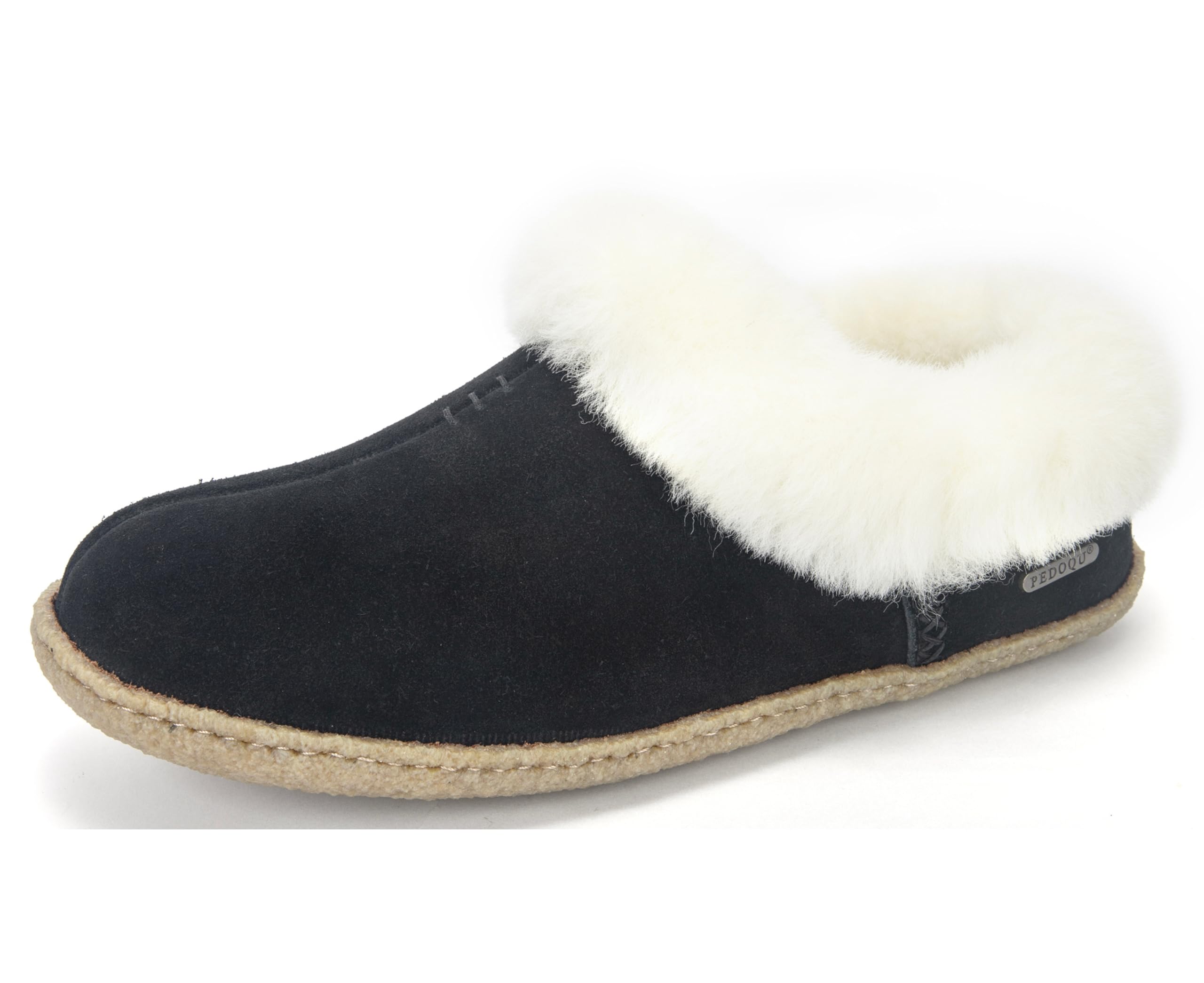 PEDOQU Women's Slippers Genuine Leather Upper Sheepskin Collar Wool Blend Lining