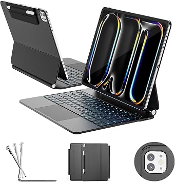 RAYMCRAFT for iPad Pro 13-inch Case with Keyboard M5/M4, 2025/2024, 11-Colors Backlight with Pencil Buckle, Stain-Resistant Surface, Magic Keyboard for iPad Pro 13-inch, Multi-Touch Trackpad, Black