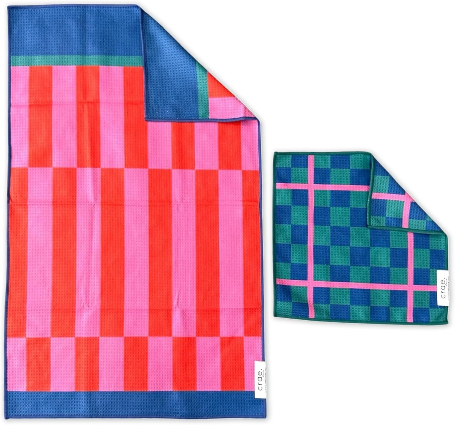 crae. Double Sided Microfiber Hand Towels, 17x27 Inches Waffle Design Kitchen Towels Set, Durable & Soft Fast Drying Hand Wash Cloth, Everyday Use Dishcloth at Home (Collins/Marine)