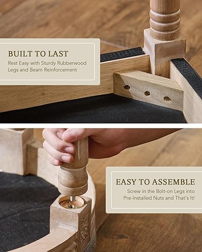 Miniatura 7 de VONLUCE Taburete otomano, taburete otomano pequeño francés vintage con cojín y marco de madera, taburete tapizado redondo de 18 pulgadas para sala