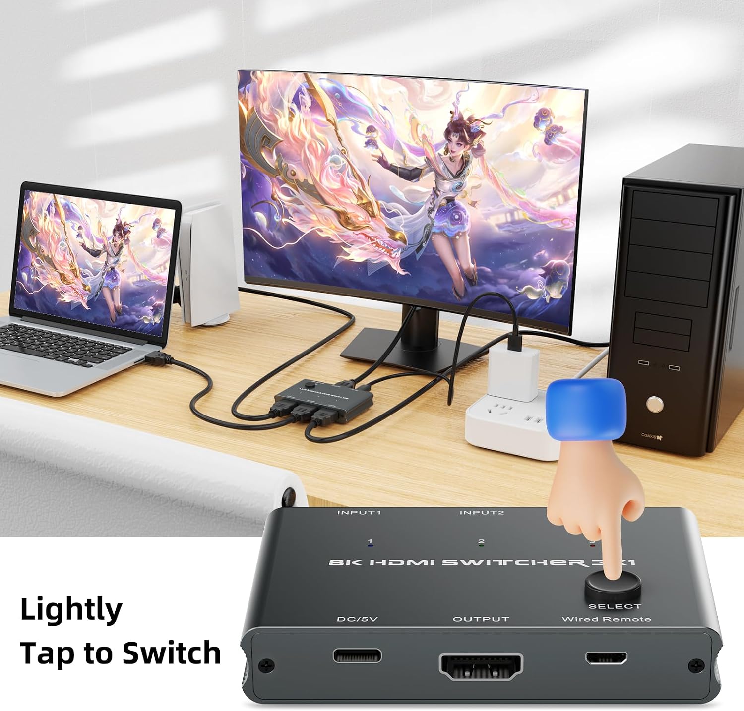 8K HDMI Switch, 3 in 1 Out Ultra HD 8K Switch High Speed 48Gbps@60Hz 4K@120Hz, Compatible for PS5/PS4, Projectors, Monitor, Blu-Ray Player, Xbox
