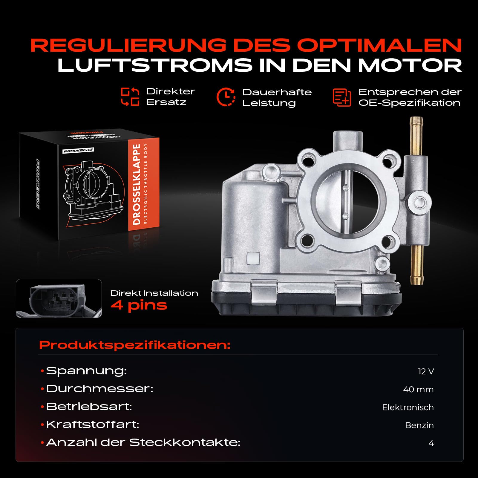 Frankberg Drosselklappe Drosselklappenstutzen Kompatibel mit Agila Astra G CC Astra H Combo Tour Corsa Meriva Tigra Twintop 1.0L-1.4L Benzin 2003-2011