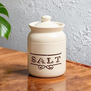 M’majolica Salt Printed Ceramic Handglazed Pickle Jars Set of 1-1000 ML Each | 1 kg Salt Jar with Lid | Ceramic Multipurpo... Price In India