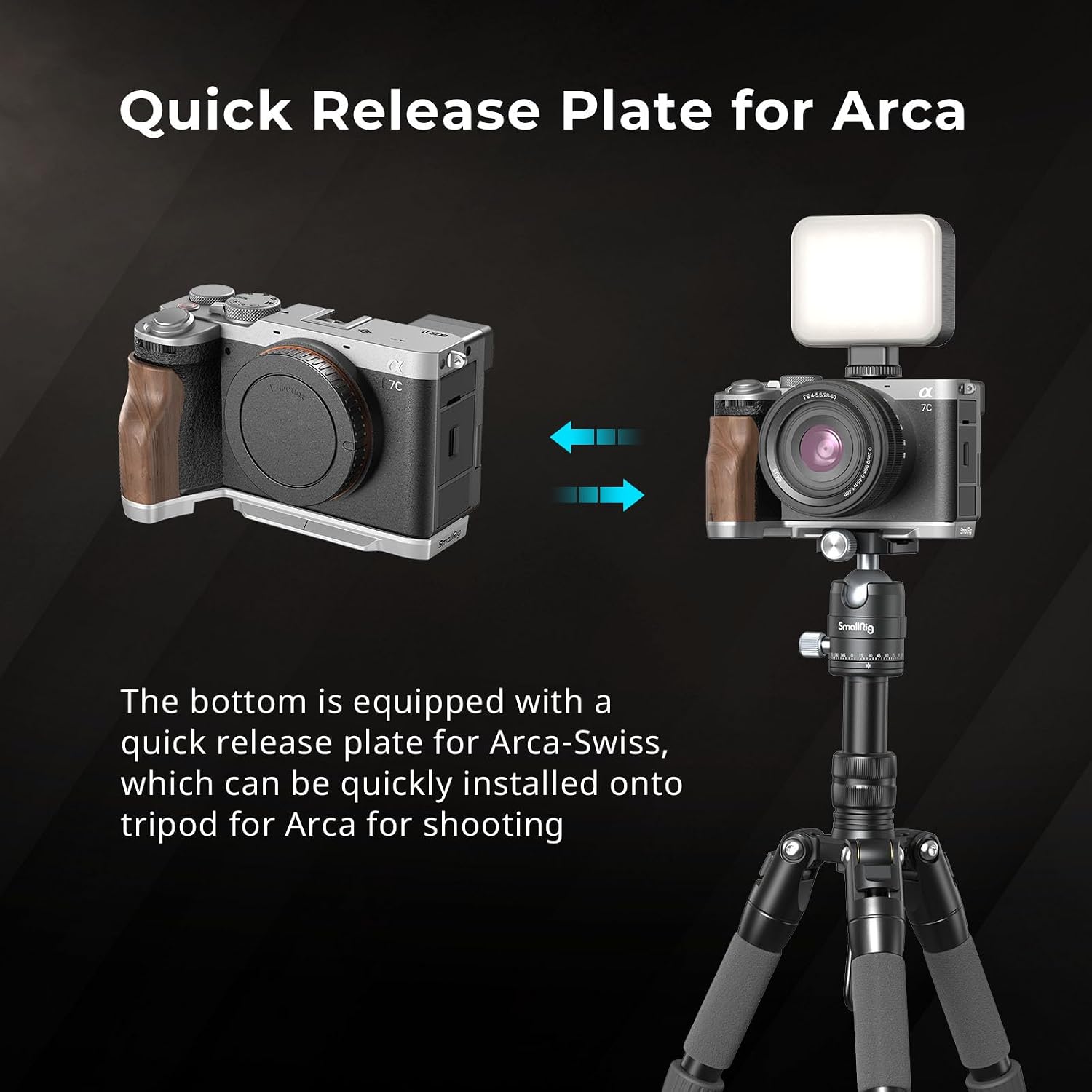 SmallRig A7C II / A7CR Handgrip L-Shape Grip for Sony Alpha 7C II/Alpha 7CR, Quick Release Plate for Arca, Lightweight Wooden Side Handle, for Quickly Switch on Tripods/Handheld Shooting - 4796B