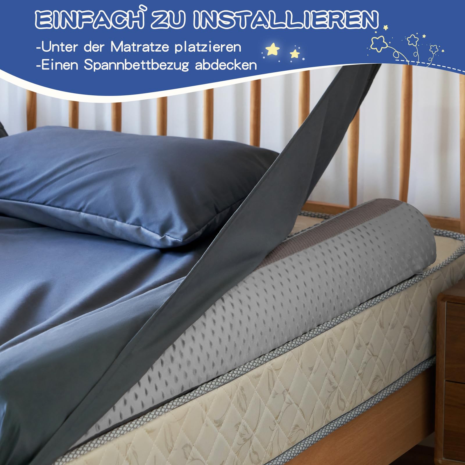 Bettgitter Rausfallschutz, Bettschutzgitter für Kinder, Baby Bettgitter Rausfallschutz mit Maschinenwaschbarem rutschfeste und Bezug für Baby Ältere Erwachsene Sicherheit von Bettkantenschutz