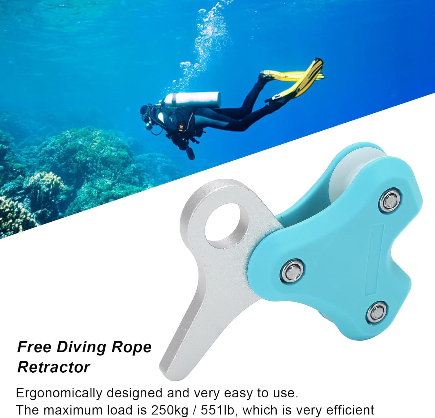 Pulley, Scuba Diving Pulley, Aluminum Pulley Scuba Diving Buoy Underwater Rope Metal Pulley Rope Retractor Diving Accessories Underwater Work Tools Cave and Wreck Exploration (Blue)