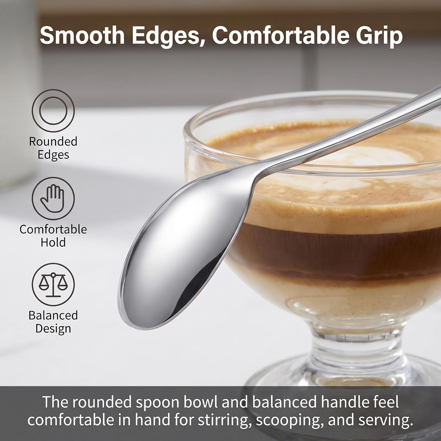 Iced Tea Spoons Set of 6, 6.9 Inch Long Handle Stainless Steel Stirring Spoons for Tall Glasses, Mason Jars, Mugs, Coffee, Latte, Espresso, Milkshakes, Smoothies, Yogurt & Dessert