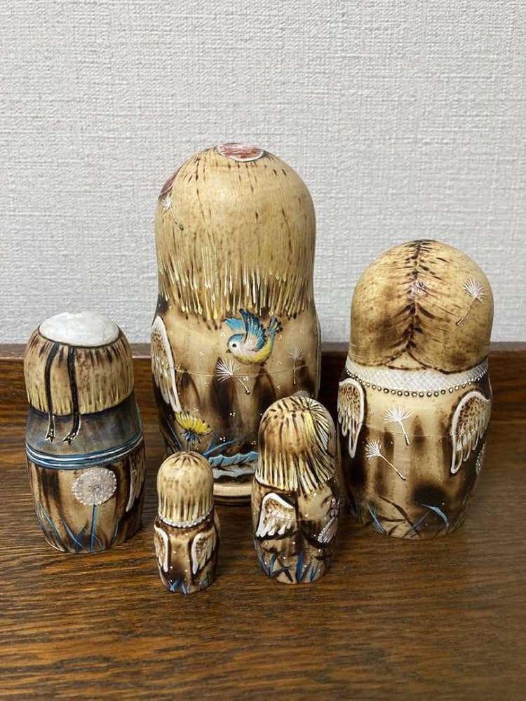 ロシア雑貨☆ウッドバーニング 天使マトリョーシカ(5P)H14cm